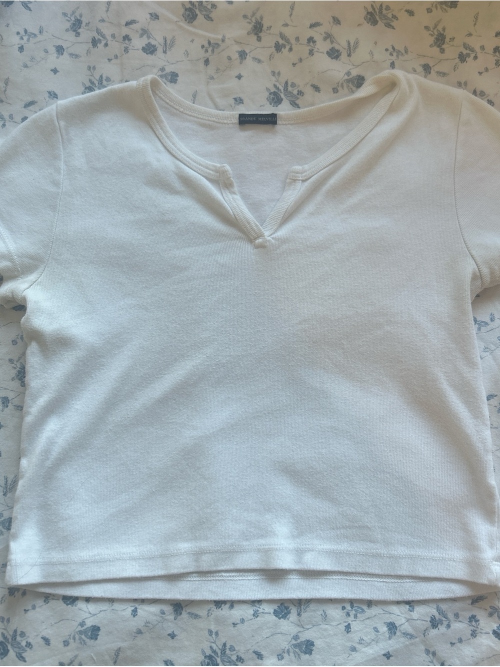 Brandy Melville White V-Neck Short Sleeve Top